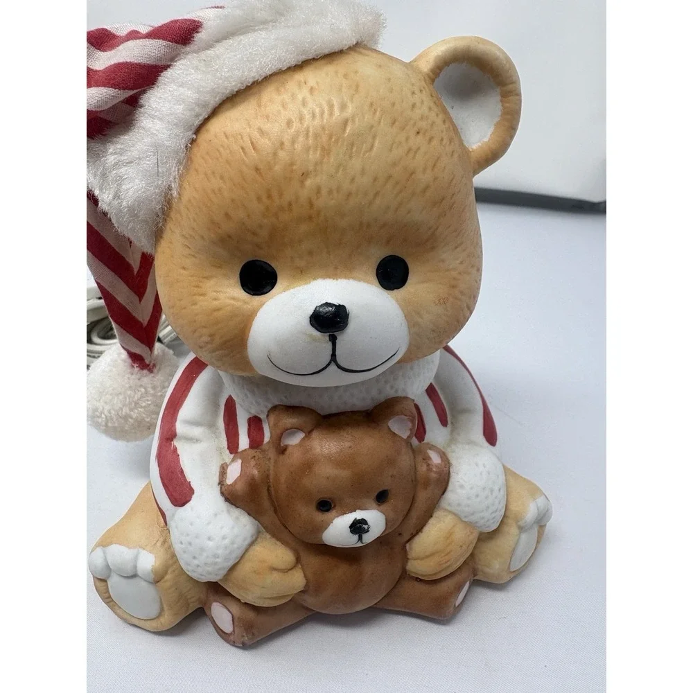 Vintage 1980's Ceramic Christmas Teddy Bear Night Light Lamp PJ's Bear Nostalgic